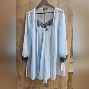 3 Piece Lace Lingerie Elegant Blue Nighty Night Dress Sleepwear